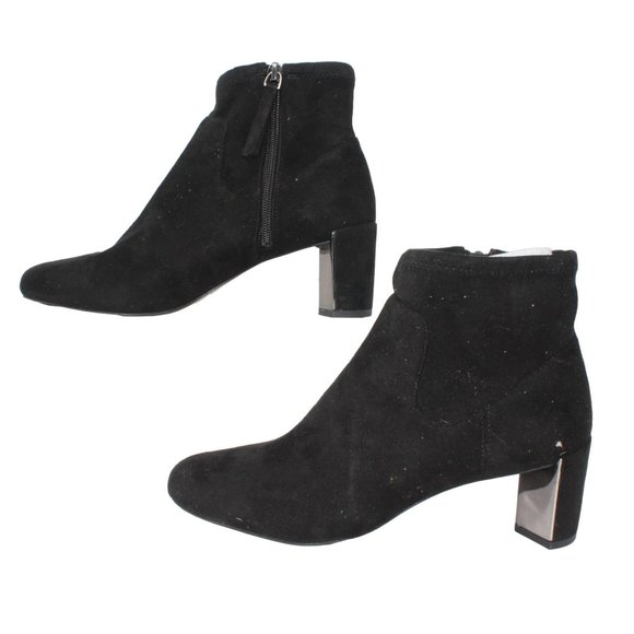 Nine West Size 7.5M Falup Black Suede Zippered Block Heel Ankle Bootie Boots - Picture 7 of 10